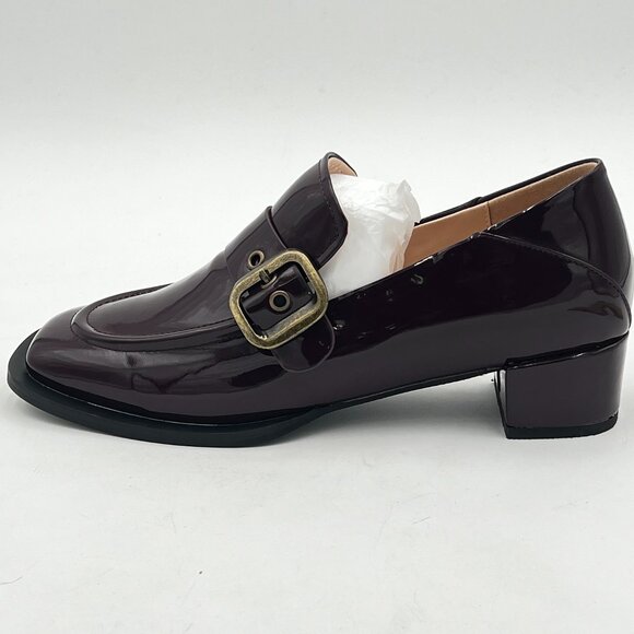 Brown Women Low Platfrom Square Toe Penny Chunky Low Heel Buckle Strap Loafers - Picture 2 of 5